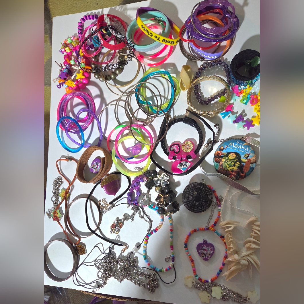Little Girls Jewelry Lot 61 Bracelets Necklaces Rings And More